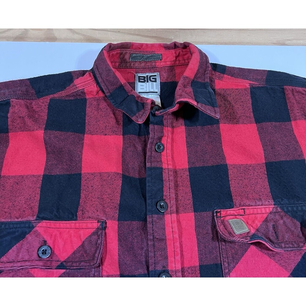 Big Bill Buffalo Plaid Flannel Shirt Red Black Long Sleeve Heavy Cotton Men's XL - Picture 6 of 8